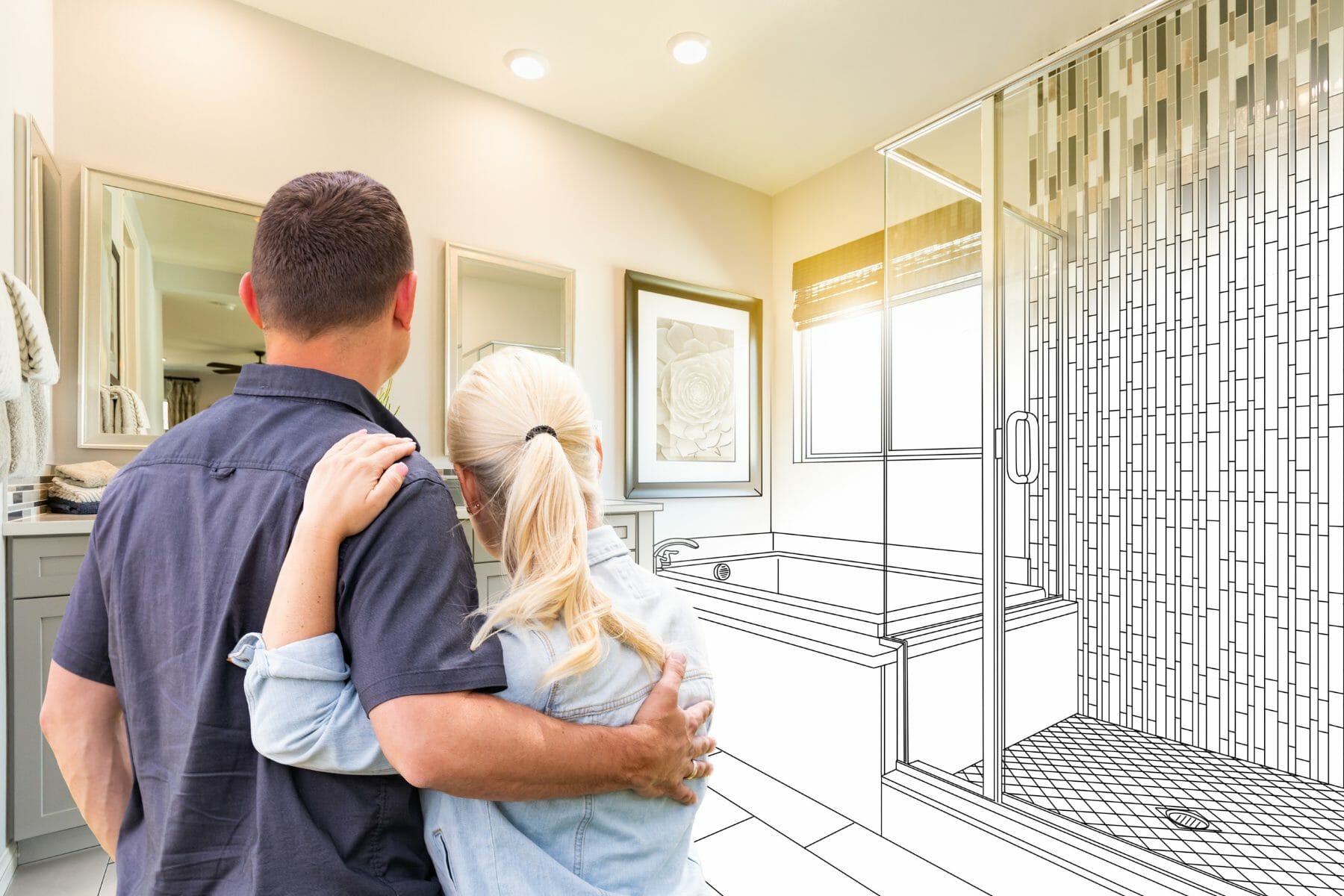 Couple Enjoying New Bathroom Design